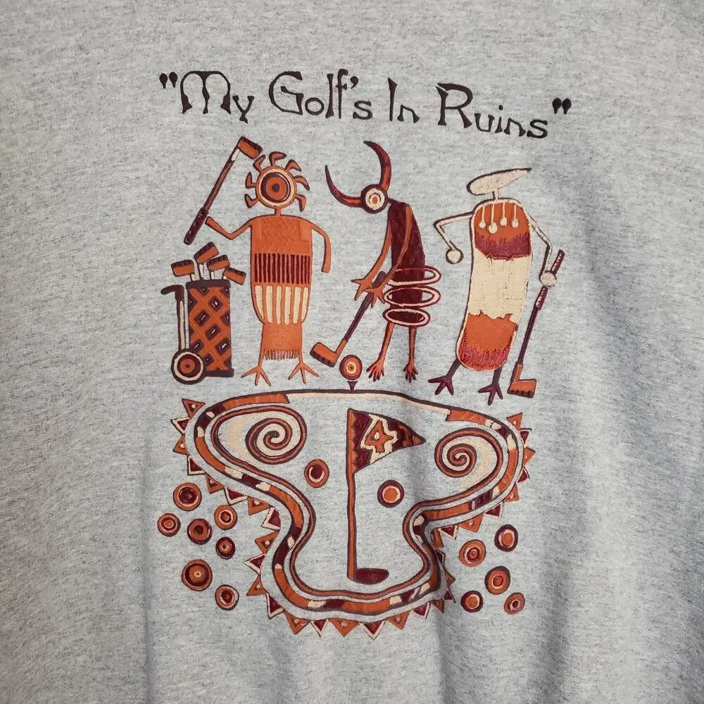 VTG Hieroglyphic Sweatshirt Mens‎ XL Gray Sportex Southwest Tribal Funny